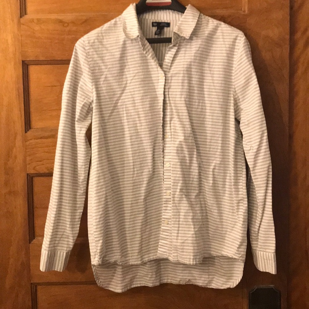 Gray and White Striped Boyfriend Shirt
